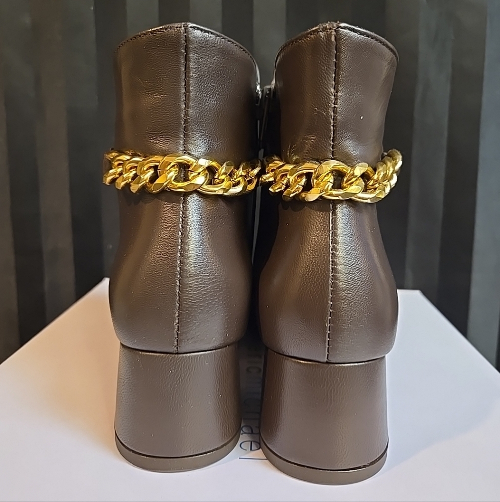 Women EU 36 & 37 Eric Michael Turin Cordero Brown Chain Accent Leather Zip Boots - Picture 5 of 16